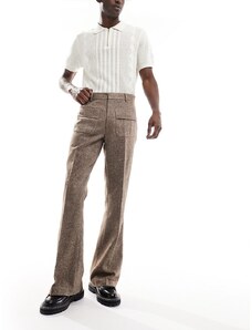 ASOS DESIGN - Pantaloni eleganti scampanati in misto lana color marrone tweed