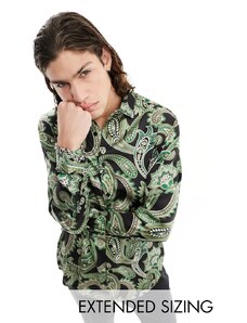 ASOS DESIGN - Camicia con stampa cachemire nera e verde-Nero