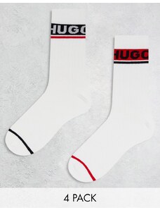 Hugo Red HUGO Bodywear - Confezione da 2 paia di calzini sportivi bianchi a coste con logo-Bianco