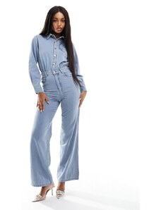 Missyempire Missy Empire - Tuta jumpsuit di jeans a maniche lunghe blu