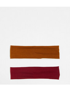 DesignB London - Confezione da 2 fasce per capelli in jersey rosso e ruggine-Multicolore