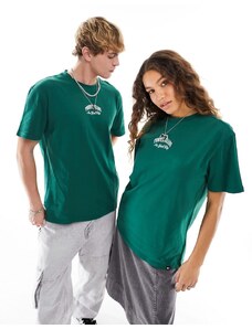 Tommy Jeans - T-shirt unisex regular fit stile college verde con logo arcuato tono su tono