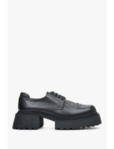 Women's Black Leather Brogues with Chunky Sole Estro ER00113784