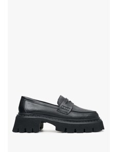 Women's Black Leather Loafers Estro ER00113815