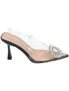 Malu Shoes Decollete scarpa donna a punta trasparente con spilla gioiello fiore brillantini argento tacco spillo 9 nero evento glam