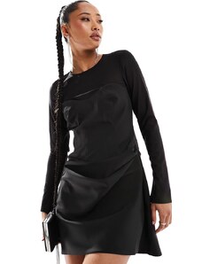ASOS DESIGN - Vestito corto con corsetto nero con maniche in rete
