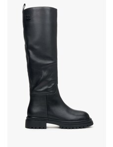 Women's Black Leather Winter Boots with Elastic Shaft Estro ER00114215