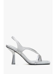 Women's Silver Heeled Diamond Sandals Estro ER00114301