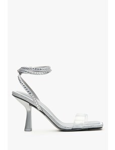 Estro Women's Silver Heeled Sandals with Rhinestones ER00114303