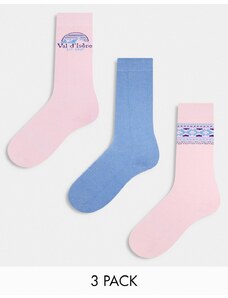 Threadbare - Ski - Confezione da 3 paia di calzini rosa con stampa