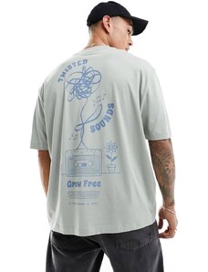 ASOS DESIGN - T-shirt oversize kaki con motivo stile cartone animato stilizzato sul retro-Verde