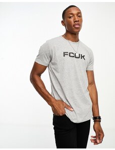 French Connection FCUK - T-shirt grigio chiaro mélange con stampa del logo