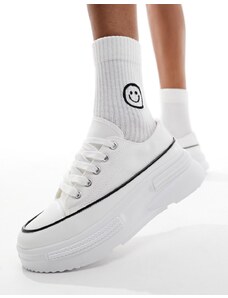 London Rebel - Sneakers stringate bianche in tela-Bianco