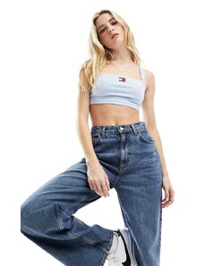 Tommy Jeans - Crop top blu a coste larghe con stemma