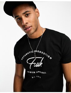 French Connection FCUK - T-shirt nera con stampa-Nero