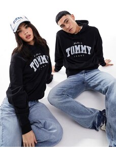 Tommy Jeans - NY - Felpa con cappuccio unisex vestibilità classica nera con logo stile college-Nero