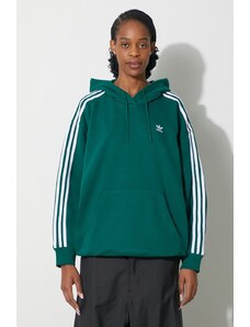adidas Originals felpa 3-Stripes Hoodie OS donna colore verde con cappuccio con applicazione IN8400