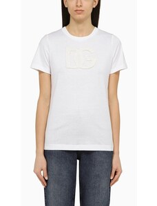 Dolce&Gabbana T-shirt girocollo bianca con ricamo logo in cotone