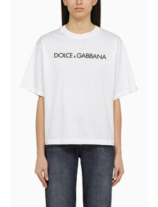Dolce&Gabbana T-shirt girocollo bianca con logo in cotone