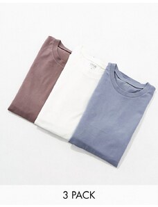 ASOS DESIGN - Confezione da 3 T-shirt vestibilità comoda girocollo in colorazioni multiple-Multicolore