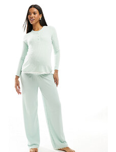 ASOS Maternity ASOS DESIGN Maternity - Mix & Match - Pantaloni del pigiama verdi in tessuto a nido d'ape e pizzo-Verde