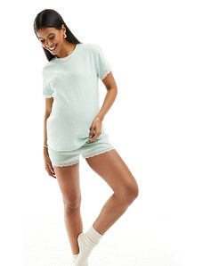ASOS Maternity ASOS DESIGN Maternity - Mix & Match - Pantaloncini del pigiama premaman verdi a coste e con pizzo-Verde