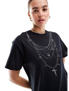 ASOS DESIGN - T-shirt oversize nera con grafica a collana-Nero