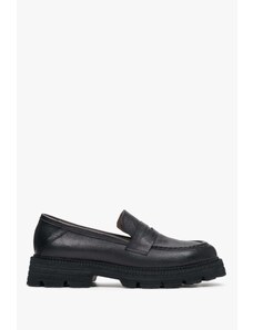 Women's Black Leather Loafers Estro ER00113813