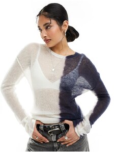 Weekday - Tina - Top in maglia trasparente sfumata color blu e bianco sporco