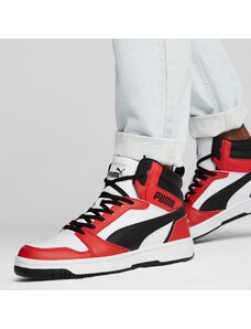 Sneakers alte bianche da uomo con dettagli rossi e neri Puma Rebound v6