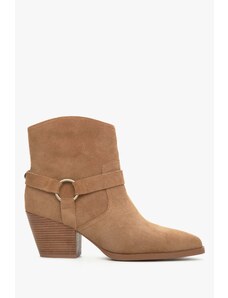 Women's Brown Cowboy Boots made of Genuine Suede with a Decorative Strap Estro ER00113871