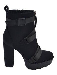 Malu Shoes Stivaletto Tronchetto alto donna nero con tacco largo 15 e plateau 5 cm elastico con fibbie regolabili moda platform
