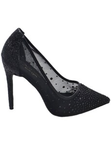Malu Shoes Decollete scarpa donna elegante nero con trasparenze e brillantini tono su tono tacco a spillo 12 evento glamour