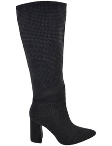 Malu Shoes Stivale alto nero donna ginocchio ricoperto di strass tacco doppio 8cm aderente con zip a punta moda cerimonia