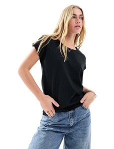 Vila - T-shirt nera con scollo rotondo-Nero
