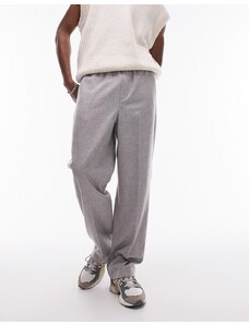 Topman - Pantaloni con fondo ampio in misto lana grigio con fascia in vita elasticizzata