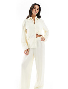 Vero Moda Petite - Pantaloni in jersey testurizzati crema in coordinato-Bianco