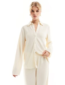 Vero Moda - Camicia in jersey testurizzata color crema in coordinato-Bianco