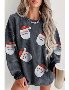 Robingly Black Sequined Santa Claus Corded Christmas Graphic Sweatshirt