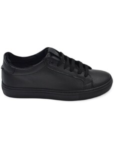 Malu Shoes Sneakers bassa uomo in vera pelle nera e cuciture fondo in gomma tono su tono basso moda business man comfort