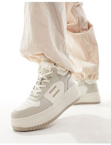 Tommy Jeans - Sneakers alte rétro stile basket color pietra con suola flatform-Neutro