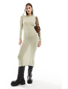COLLUSION - Vestito lungo in maglia écru con cappuccio-Bianco