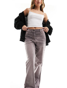 COLLUSION - x008 - Jeans comodi a zampa a vita medio alta in tessuto a coste-Marrone