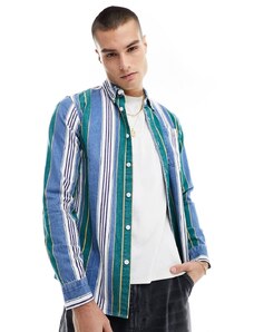 Farah - Burghino - Camicia casual a maniche lunghe in denim blu a righe