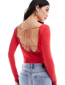 Miss Selfridge - Vestito aperto dietro rosso con lacci