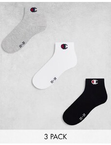 Champion - Confezione da 3 paia di calzini bianchi, grigi e neri con logo alla caviglia-Multicolore