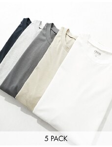 ASOS DESIGN - Confezione da 5 T-shirt vestibilità comoda girocollo in colorazioni multiple-Multicolore