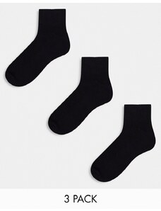 ASOS DESIGN - Confezione da 3 paia di calzini sportivi neri con base in spugna e supporto per arco plantare-Nero