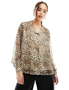 Y.A.S - Camicia trasparente aperta sul collo con stampa leopardata-Multicolore