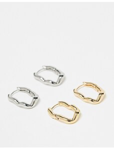 ASOS DESIGN - Confezione da 2 paia di orecchini a cerchio con chiusura a scatto in tonalità mista argento e oro effetto fuso-Multicolore